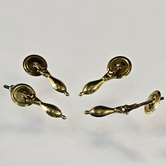 Cabinet Drawer 4 Teardrop Drop Pulls w Backplates Vintage Furniture Hardware - Picture 5 of 6